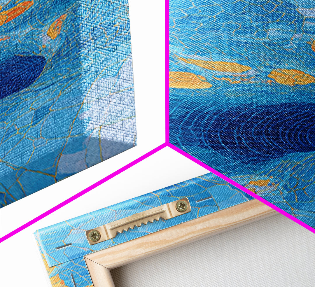 Blue Orange Warped Mosaic Grid Canvas Print, Modern Abstract Art, Op Art Wall Decor, Geometric Wall Art For Living Room Decor