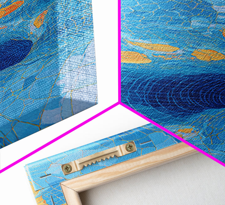 Blue Orange Warped Mosaic Grid Canvas Print, Modern Abstract Art, Op Art Wall Decor, Geometric Wall Art For Living Room Decor