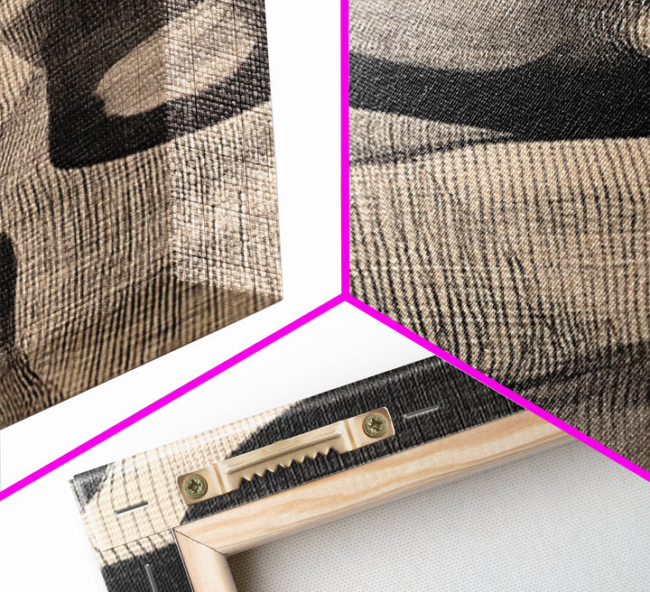 Black Beige Organic Textile Mesh Canvas Print, Minimalist Abstract Wall Art, Neutral Modern Decor, Scandinavian Home Poster