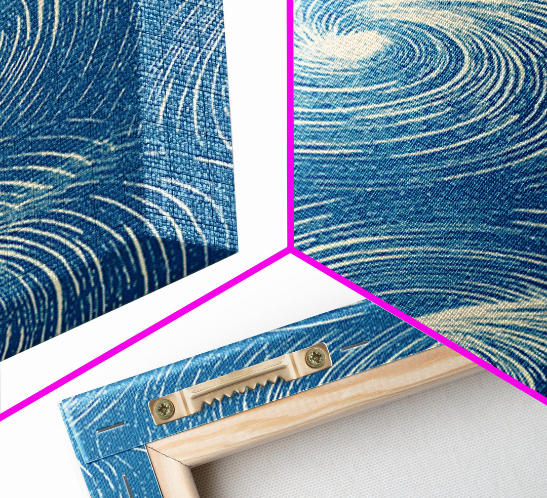 Teal Cream Double Spiral Wave Abstract Canvas Print, Retro Modern Wall Art, Coastal Geometric Poster, Blue Living Room Decor