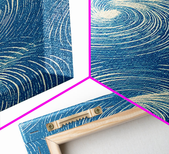 Teal Cream Double Spiral Wave Abstract Canvas Print, Retro Modern Wall Art, Coastal Geometric Poster, Blue Living Room Decor