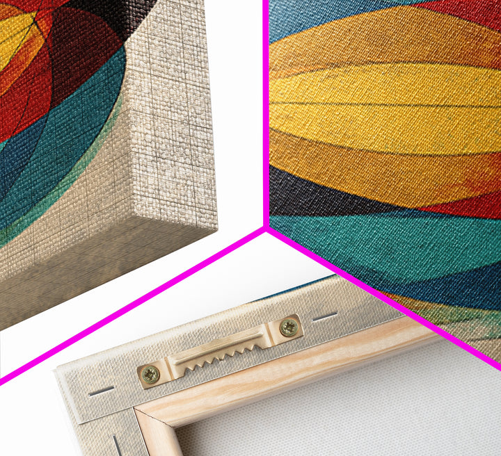Overlapping Circles Geometric Wall Art, Midcentury Modern Abstract Canvas Print, Bauhaus Style Colorful Home Decor Poster