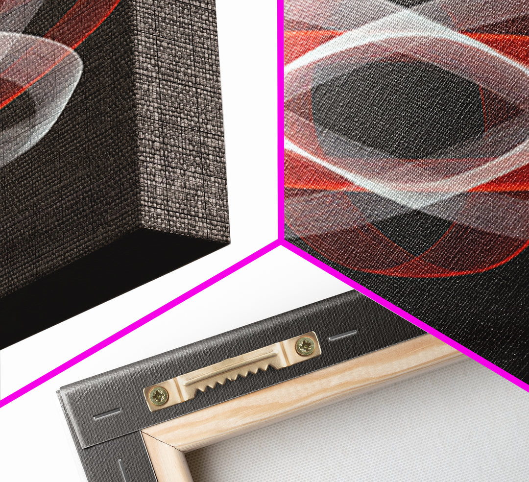 Red White Kinetic Line Wall Art, Spirograph Geometric Canvas Print, Modern Abstract Decor, Dark Statement Art Poster Print