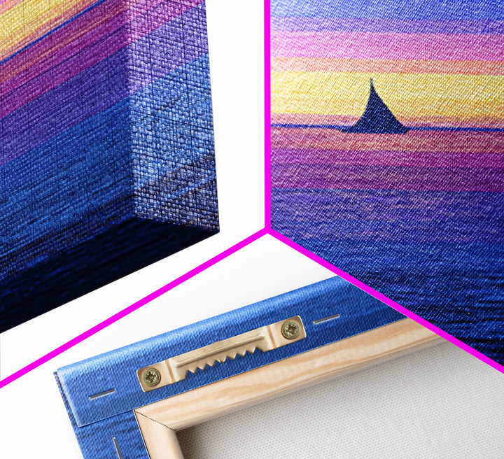 Vivid Sunset Sailboat Horizon Canvas Print, Blue Pink Coastal Wall Art, Modern Art Print, Ocean Landscape Home Decor Poster