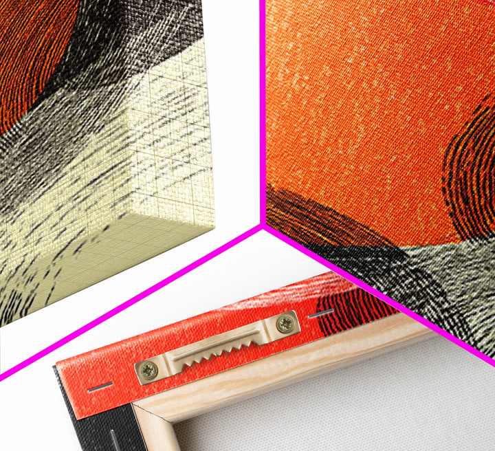 Orange Red Linear Circles Canvas Print, Midcentury Abstract Art, Retro Geometric Wall Decor, Bold Modern MCM Poster, Home Decor