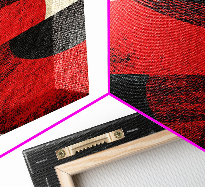Red Black Half Moon Abstract Wall Art, Midcentury Modern Print, Retro Geometric Poster, Minimalist Bauhaus MCM Home Decor