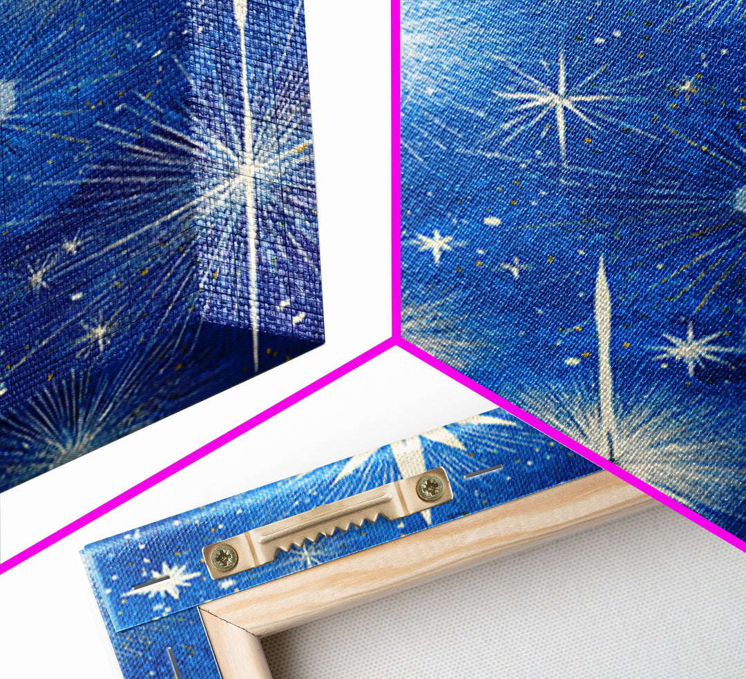Blue Atomic Starburst Sky Wall Art, Midcentury Modern Celestial Print, Retro Space Poster, Minimalist MCM Home Decor, Blue And White