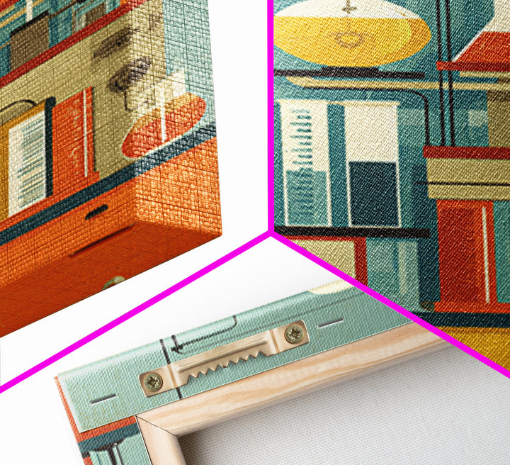 Midcentury Science Lab Beakers Canvas Print, Retro Chemistry Wall Art, Atomic Modern Decor, Office Poster, Orange MCM Art