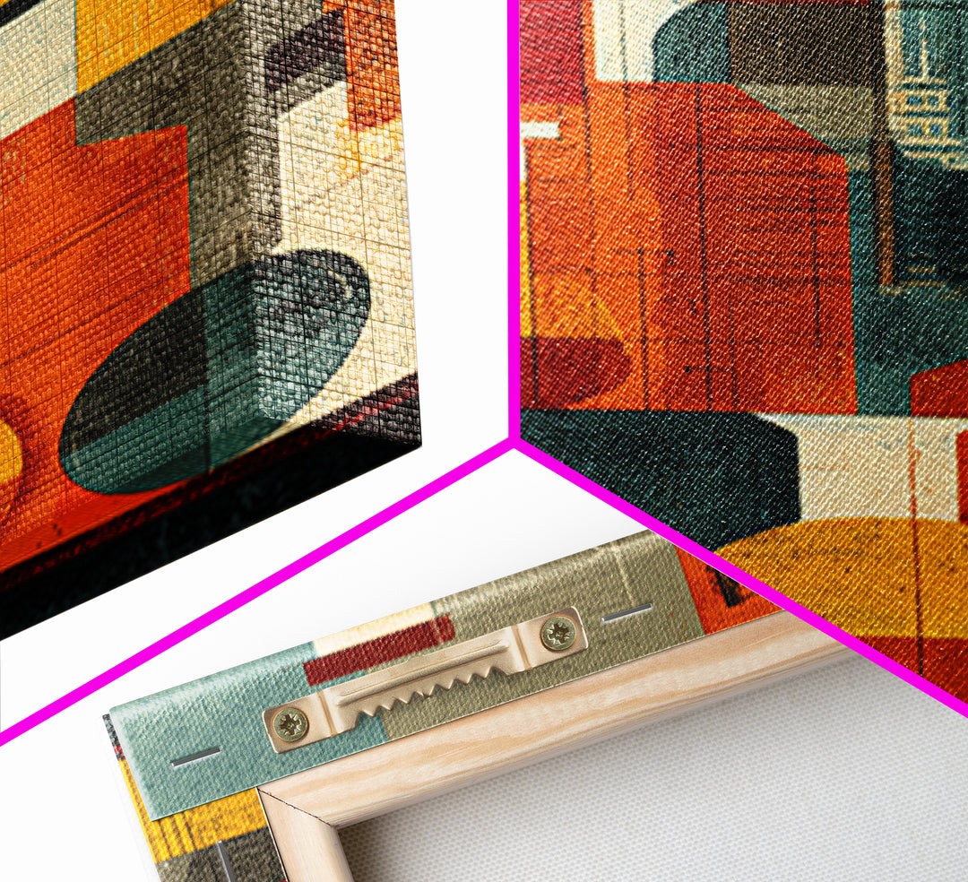Abstract Chemistry Bottles Wall Art, Midcentury Modern Canvas Print, Atomic Science Poster, Orange Teal Office Decor, MCM Decor