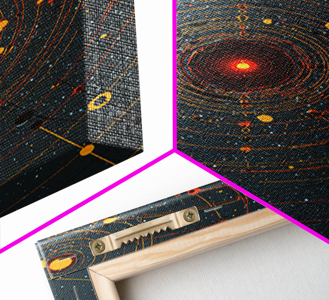 Orange Orbital Solar System Canvas Print, Midcentury Space Wall Art, Atomic Retro Poster, Modern Office Decor, Sci Fi Art