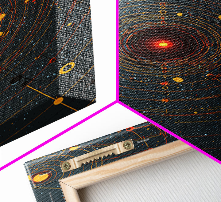 Orange Orbital Solar System Canvas Print, Midcentury Space Wall Art, Atomic Retro Poster, Modern Office Decor, Sci Fi Art