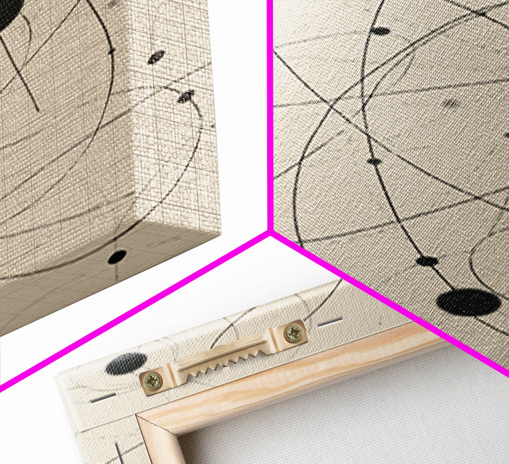 Beige Atomic Orbit Lines Canvas Print, Midcentury Modern Art Print, Geometric Wall Art, Retro Science Decor For Office Space