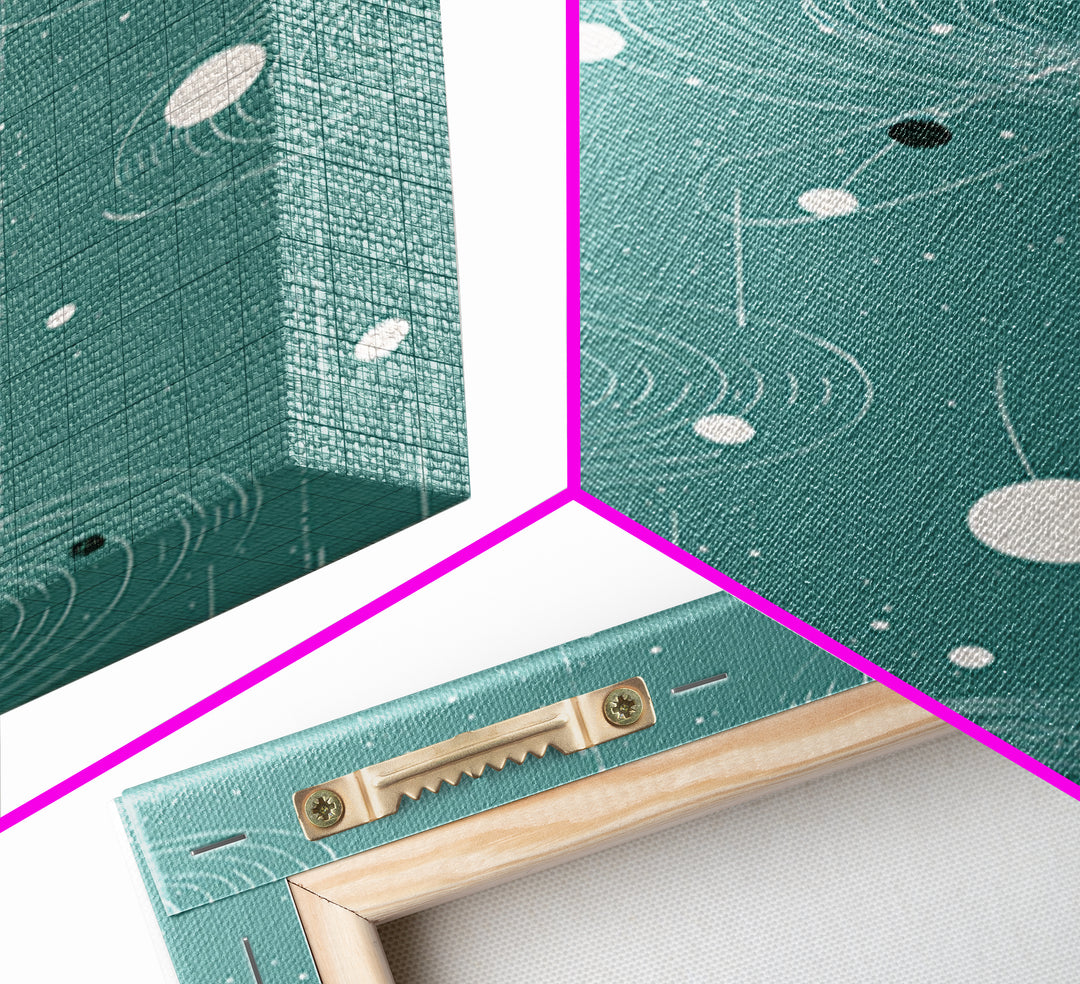Teal Orbital Rings And Dots Wall Art, Midcentury Modern Abstract Art, Atomic Retro Poster, Space Decor For Living Room Decor
