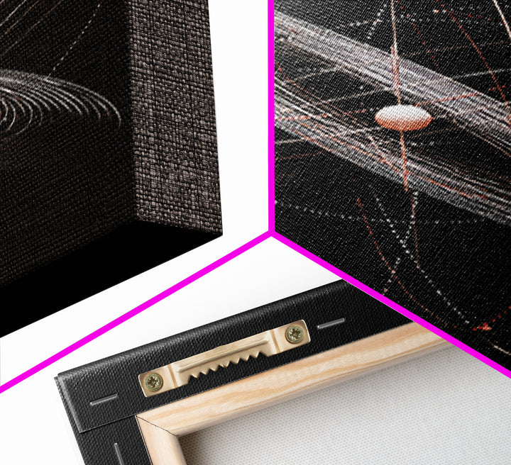 Black Ringed Planet Orbit Lines Canvas Print, Modern Geometric Wall Art, Atomic Retro Decor, Space Poster For Bedroom Decor