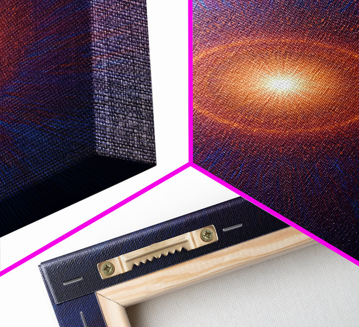 Radiant Orange Cosmic Halo With Blue Purple Rays Wall Art, Midcentury Modern Art, Abstract Space Poster, Mcm Wall Decor Print