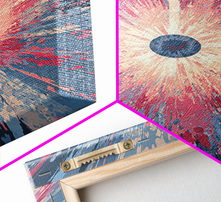 Pink Blue Exploding Starburst With Soft Rays Canvas Print, Modern Abstract Art, Colorful Wall Art, Trendy Home Office Decor