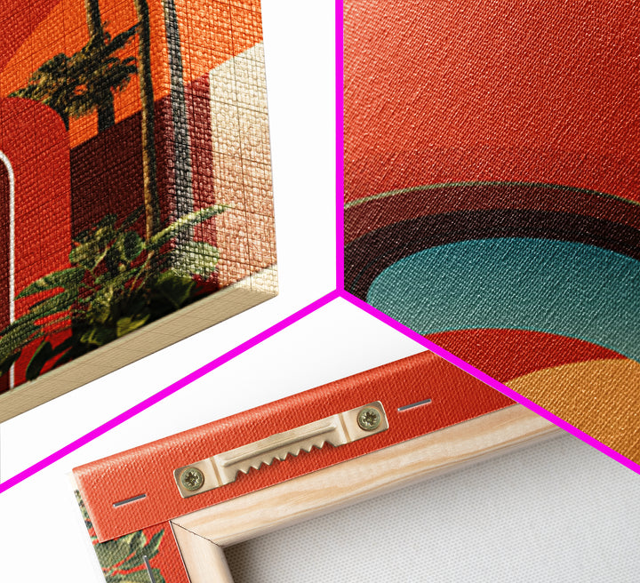 Red Orange Palm Springs Portal Wall Art, Retro Desert Print, Midcentury Modern Decor, Tropical Wall Decor, Bold MCM Poster