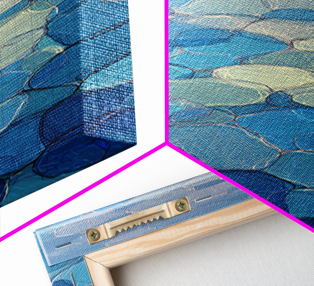 Blue Mosaic Water Path, Framed Canvas Print, Abstract Wall Art, Coastal Modern Decor, Calm Geometric Art For Bedroom And Home