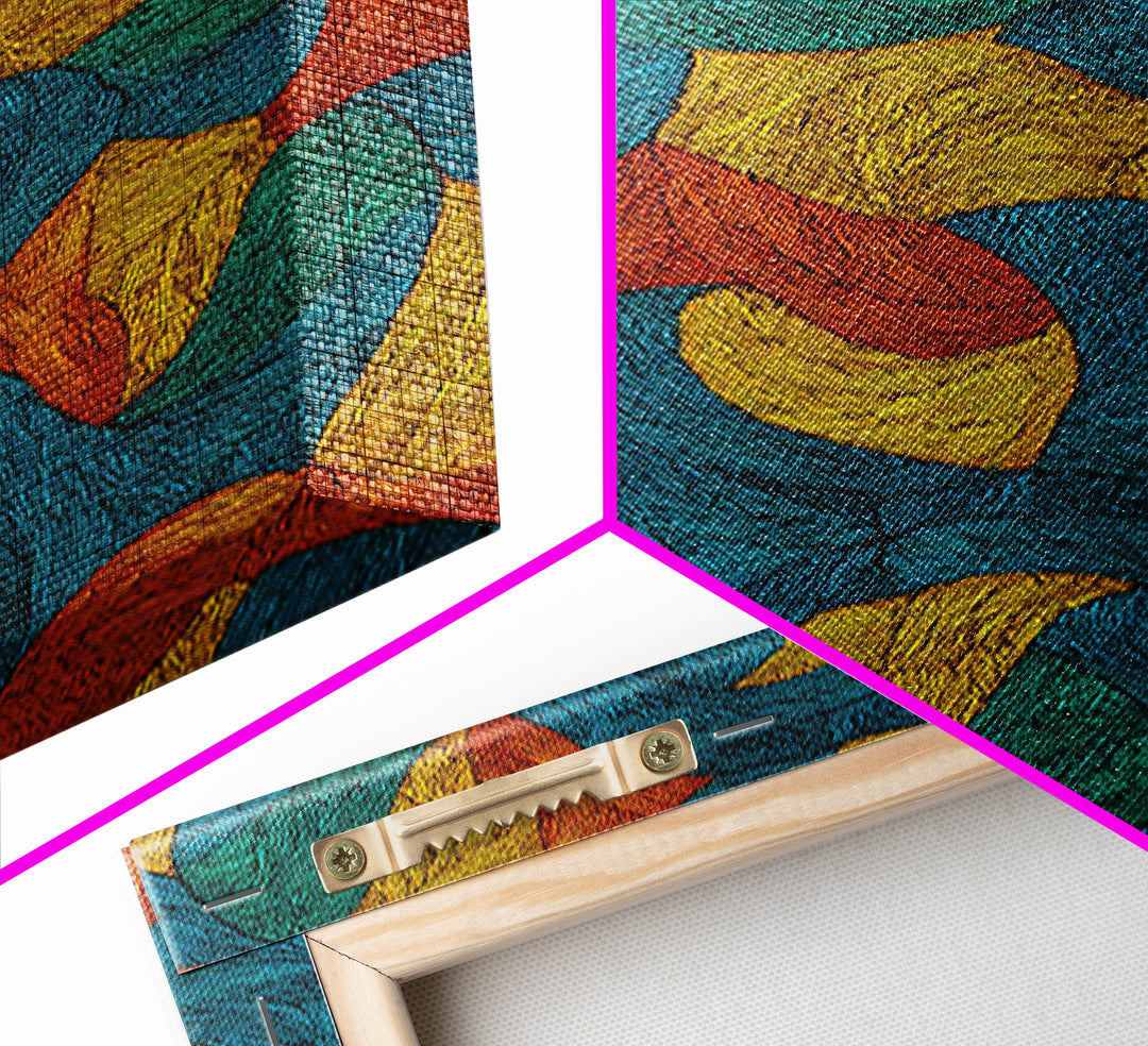 Textured Teal Rust Ribbon Abstract Wall Art, Mid Century Modern Art Print, Retro Pattern Home Office Decor For Living Room