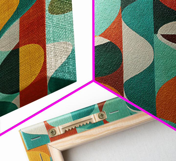 Teal Orange Circle Stripe Canvas Print, Mid Century Modern Wall Art, Bold Geometric Abstract Living Room Retro Home Decor