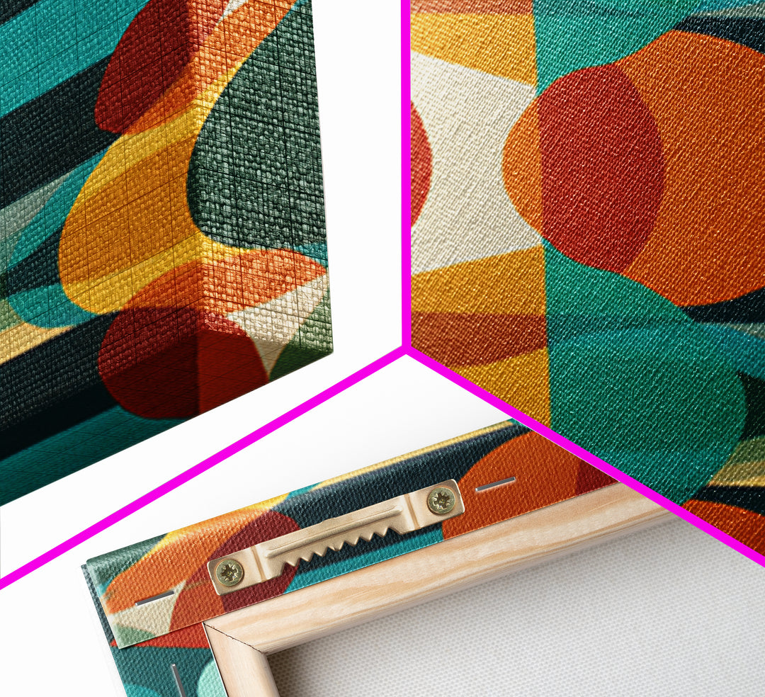 Overlapping Teal Orange Circle Canvas Print, Mid Century Modern Wall Art, Bold Geometric Abstract Retro Home Office Decor