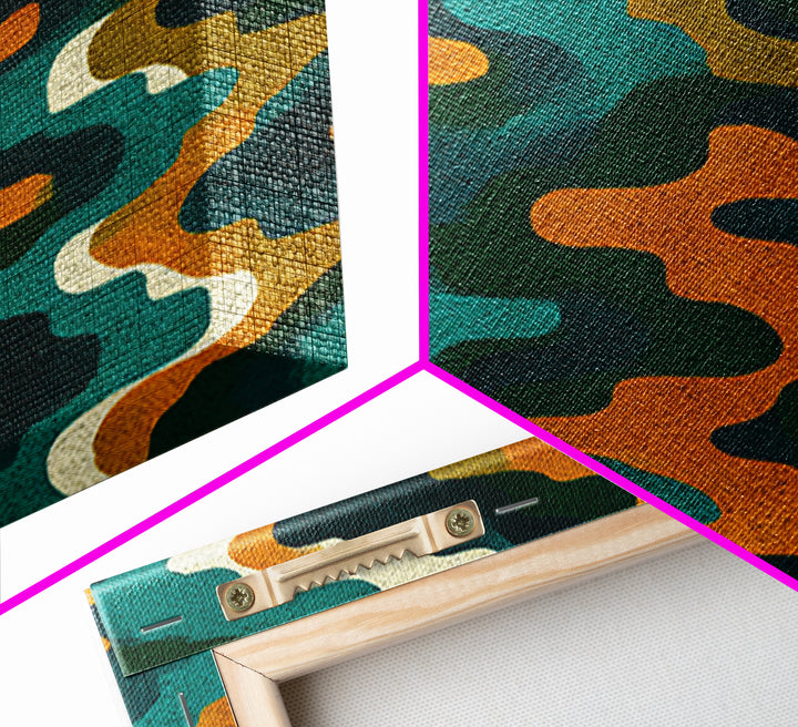 Organic Teal Orange Wave Abstract Wall Art, Mid Century Modern Canvas Print, Retro Groovy Funky Pattern Living Room Decor
