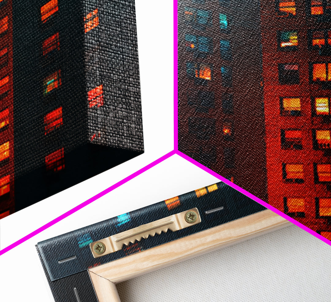 Glowing Apartment Windows Wall Art, Urban Night Photography Print, Modern Wall Decor, Cityscape Poster For Loft Living Room