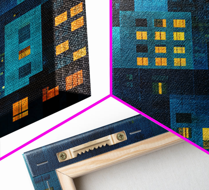 Moody Blue Urban Skyline Wall Art, Abstract City Windows Print, Midcentury Modern Wall Decor, Office And Living Room Poster