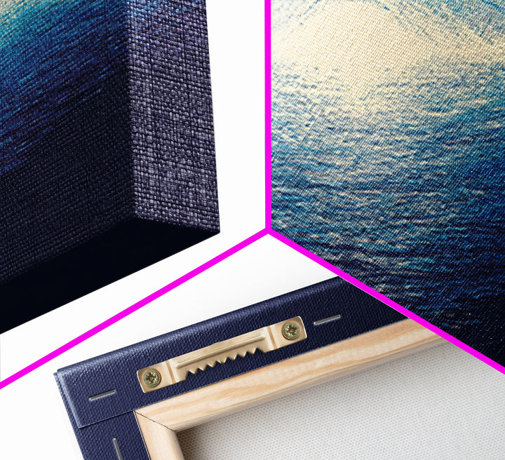 Luminous Blue Waveform Canvas Print, Abstract Ocean Light Wall Art, Modern Digital Art Poster, Meditation Room Decor Gift