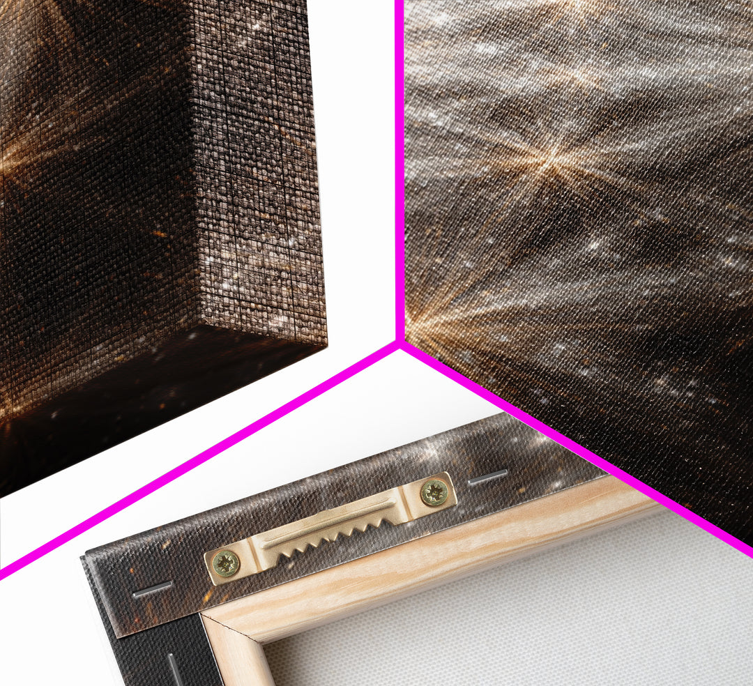 Golden Cosmic Starburst Network Framed Canvas Print, Space Abstract Art, Modern Wall Art, Statement Wall Decor, Luxury Home Decor