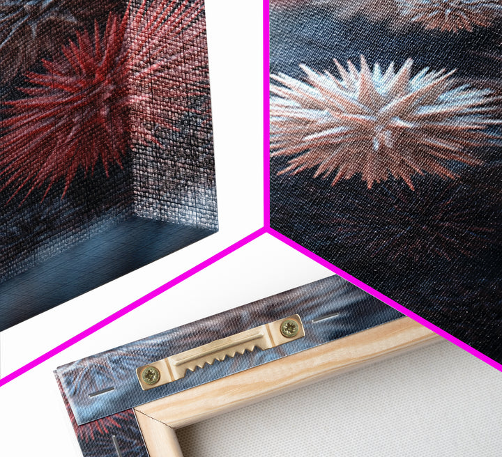Surreal Spiky Coral Urchin Abstract Canvas Print, Blue Red Modern Art Print, Nature Wall Art Decor, Coastal Statement Piece