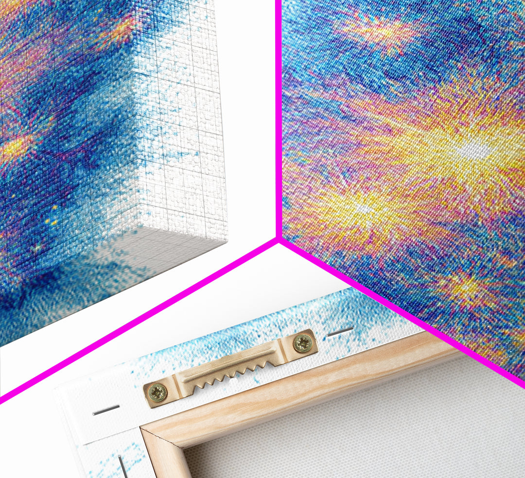 Blue Gold Particle Burst Abstract Wall Art, Modern Digital Art Print, Space Abstract Art, Colorful Poster, Home Office Decor