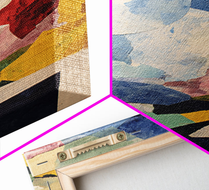 Moonlit Geometric Collage With Blue Red Yellow, Wall Art, Modern Abstract Art Print, Bauhaus Poster, Colorful Living Room Decor