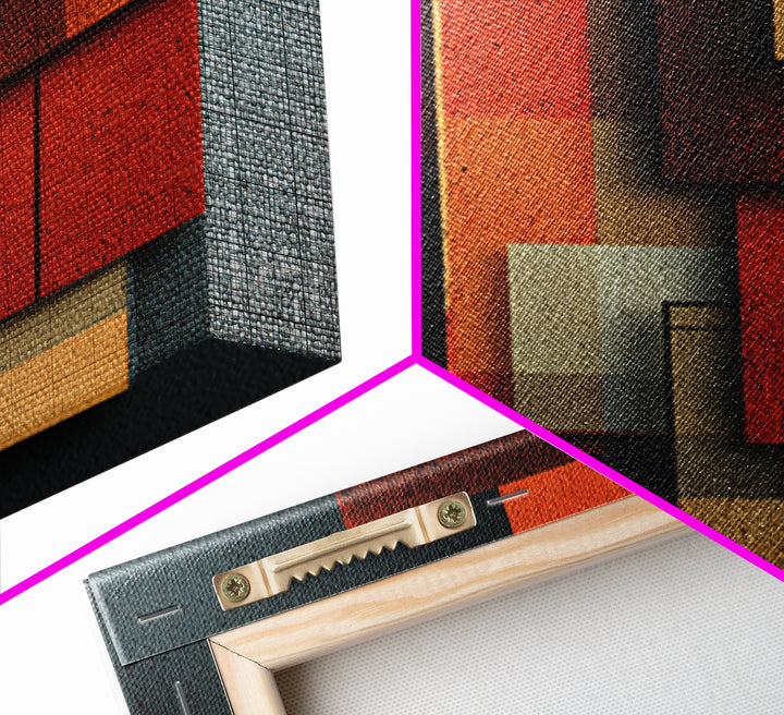 Rust Orange Teal Rectangles Framed Canvas Print, Midcentury Modern Geometric Wall Art, Atomic MCM Decor, Bold Abstract Painting