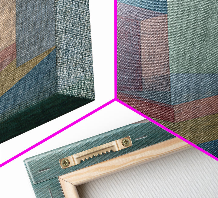 Teal Isometric Blocks Framed Canvas Print, Midcentury Modern Geometric Wall Art, Pastel Architecture Decor, MCM Artwork Print
