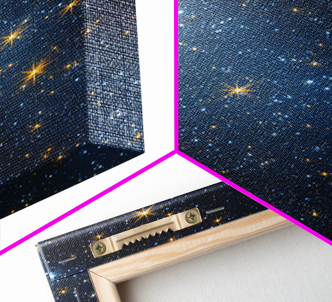 Blue Galaxy Gold Star Field Wall Art, Cosmic Retro Art Print, Space Abstract Art, Modern Celestial Decor, Starry Night Poster