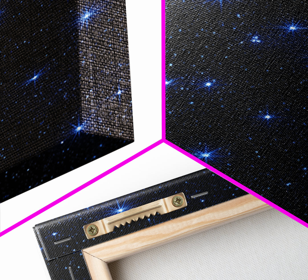 Deep Blue Starry Sky Framed Canvas Print, Space Abstract Wall Art, Cosmic Retro Poster, Modern Celestial Home Decor, Night Sky Print