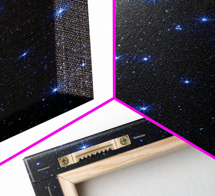 Deep Blue Starry Sky Framed Canvas Print, Space Abstract Wall Art, Cosmic Retro Poster, Modern Celestial Home Decor, Night Sky Print