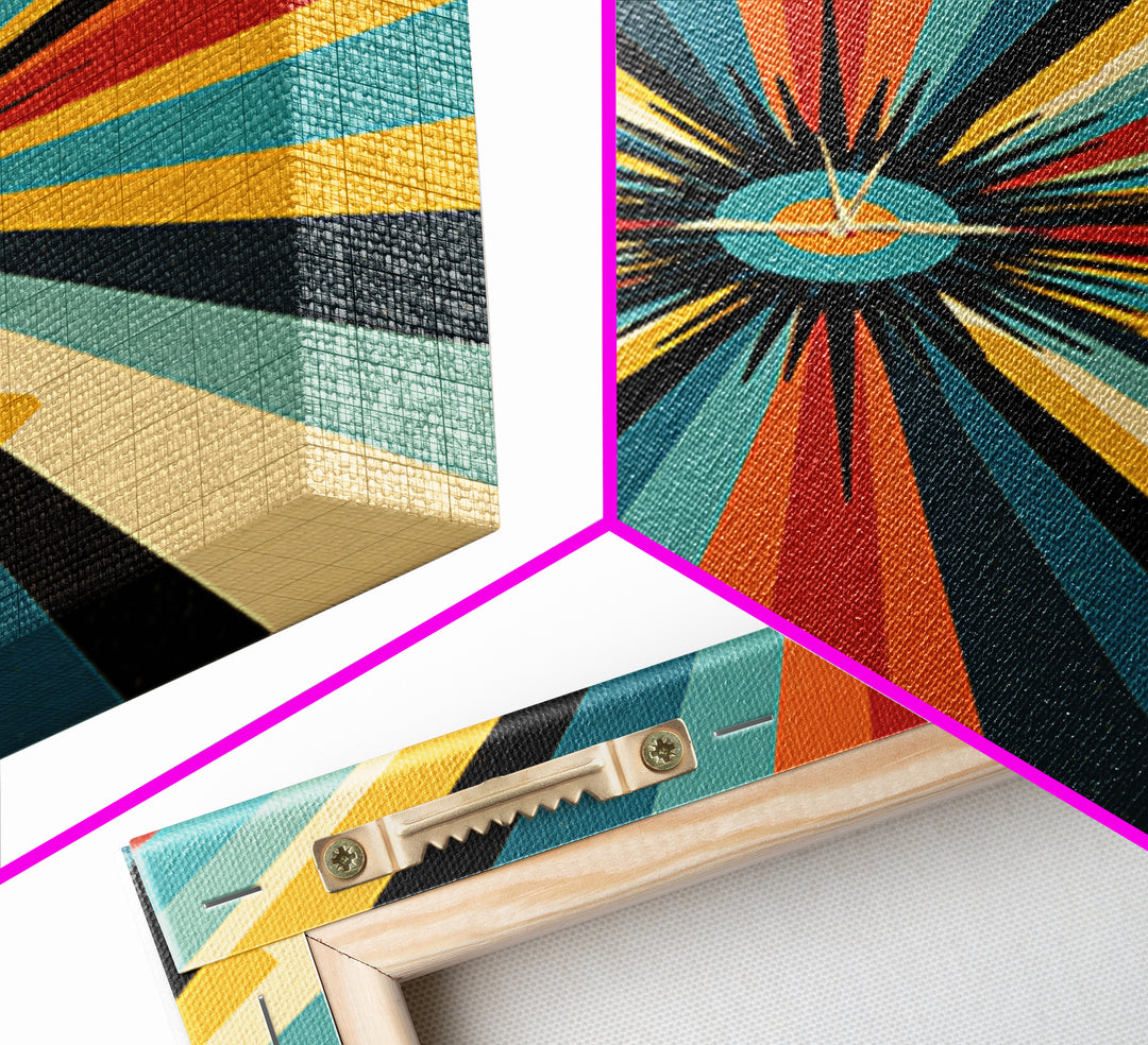 Retro Atomic Sunburst Rays Canvas Print, Midcentury Modern Wall Art, Bold Geometric Poster, Colorful MCM Home Decor Gift