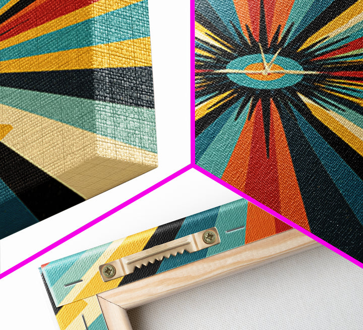 Retro Atomic Sunburst Rays Canvas Print, Midcentury Modern Wall Art, Bold Geometric Poster, Colorful MCM Home Decor Gift