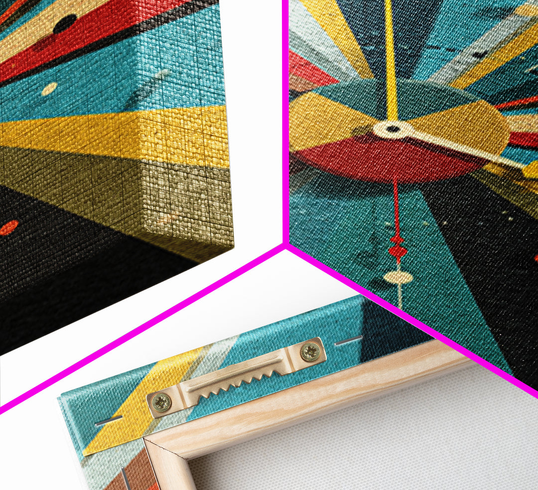 Textured Atomic Clock Sunburst Framed Canvas Print, Midcentury Modern Wall Art, Geometric MCM Poster For Living Room Decor