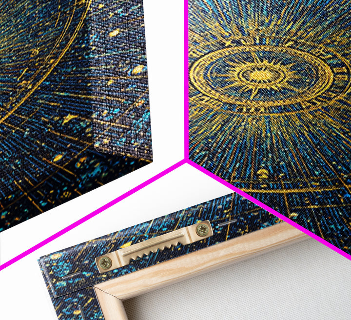Gold Zodiac Star Chart Wall Art, Celestial Astronomy Poster, Cosmic Midcentury Modern Art Print, Navy Blue Home Decor Gift