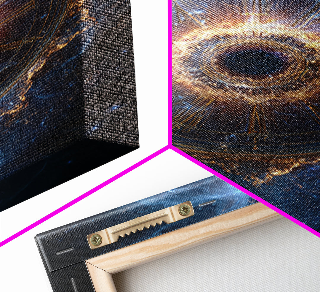 Glowing Cosmic Zodiac Clock Framed Canvas Print, Nebula Space Wall Art, Astrology Poster, Luxury Celestial Home Decor Gift