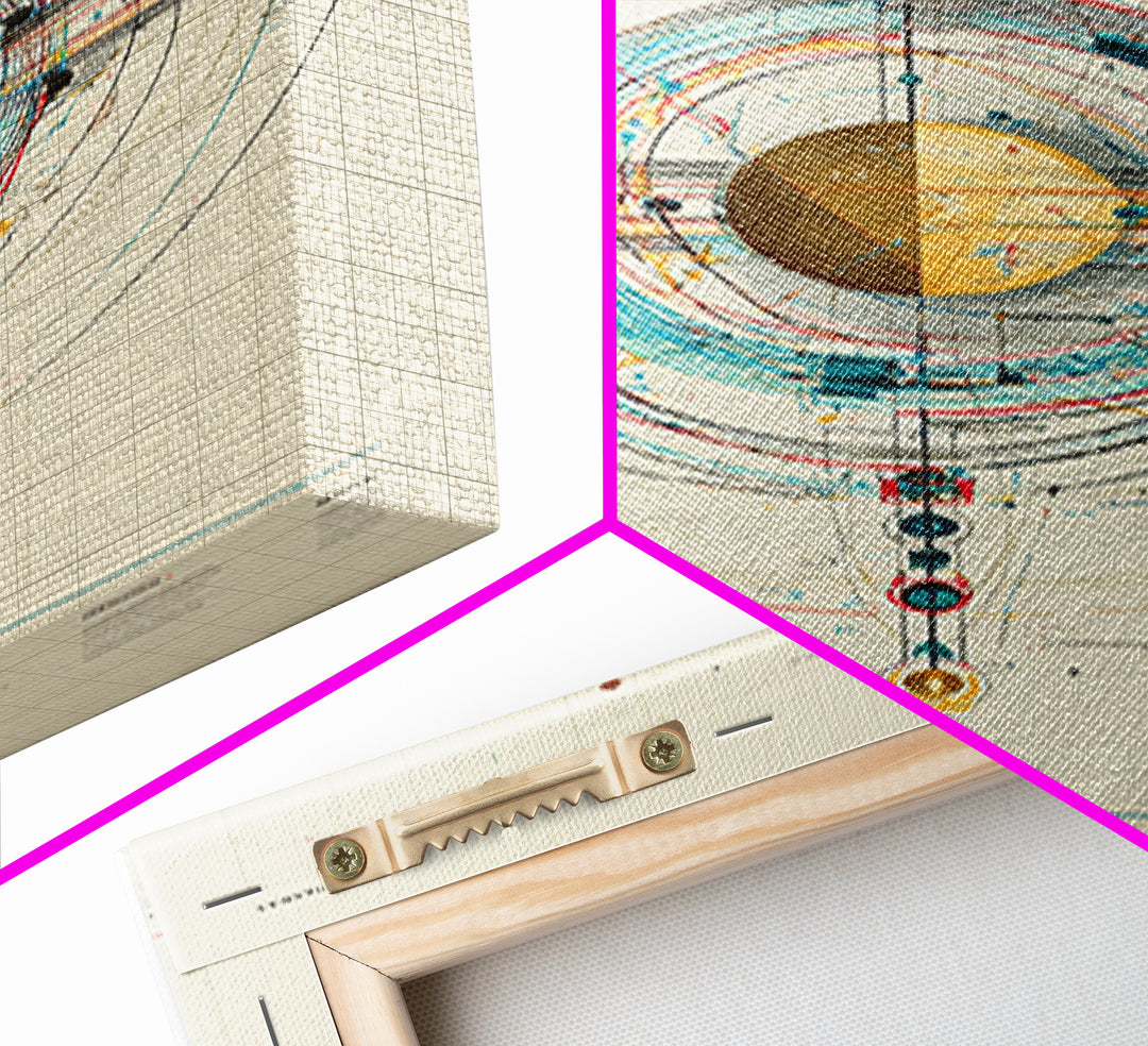 Futuristic Orbital Diagram Canvas Print, Technical Space Wall Art, Abstract Sci Fi Poster, Midcentury Modern Home Decor Gift