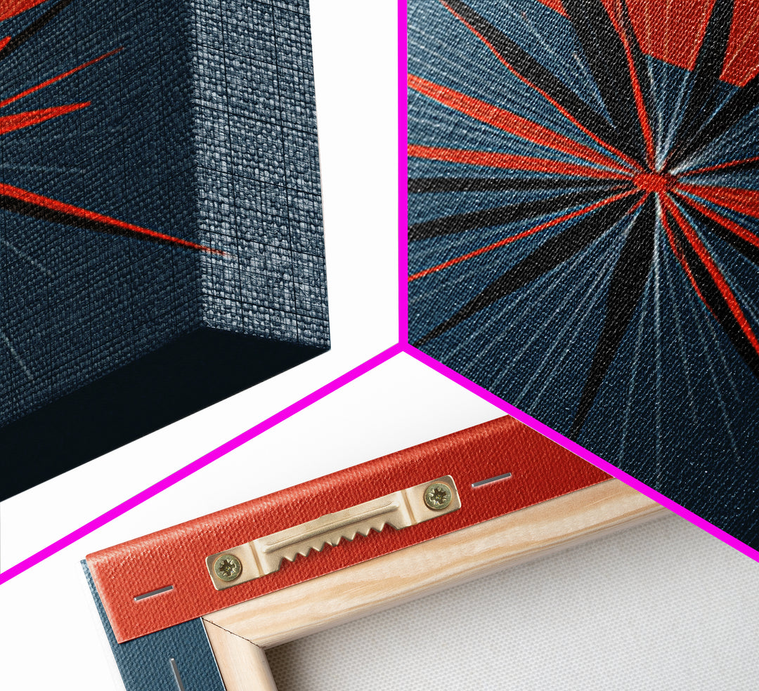 Red Sun Atomic Starburst Wall Art, Midcentury Modern Art, Retro Modern Poster, Blue Orange Abstract Print, Mcm Wall Decor