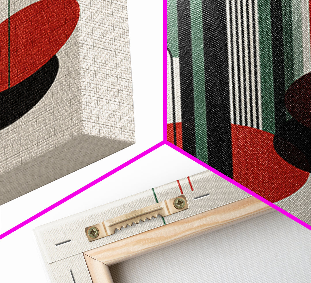 Red Green Bauhaus Circles Wall Art, Midcentury Modern Geometric Print, MCM Decor, Abstract Lines For Living Room Home Decor Print