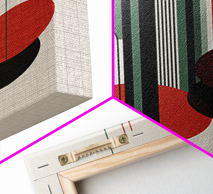 Red Green Bauhaus Circles Wall Art, Midcentury Modern Geometric Print, MCM Decor, Abstract Lines For Living Room Home Decor Print