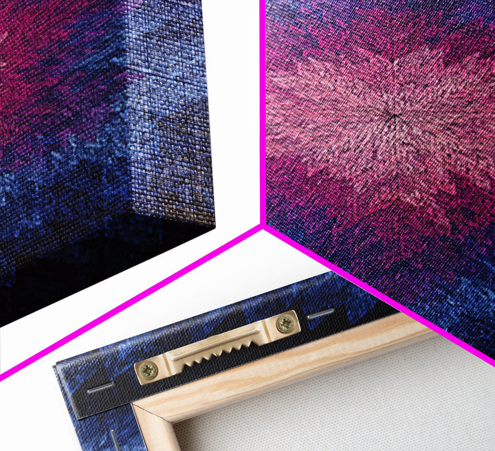 Blue Pink Textured Starburst, Canvas Print, Geometric Wall Art, Modern Abstract Decor, Vibrant Mcm Living Room Poster Artwork