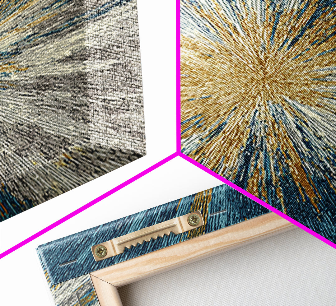 Gold And Teal Radiating Starburst Canvas Print, Midcentury Modern Art, Atomic Retro Wall Decor, Bold Geometric Home Decor