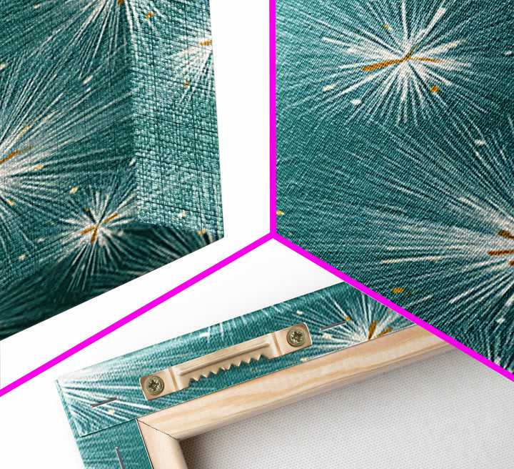 Teal Atomic Starburst Pattern Wall Art, Midcentury Modern Art Print, Retro Wall Decor, Gold White Abstract Home Decor Print
